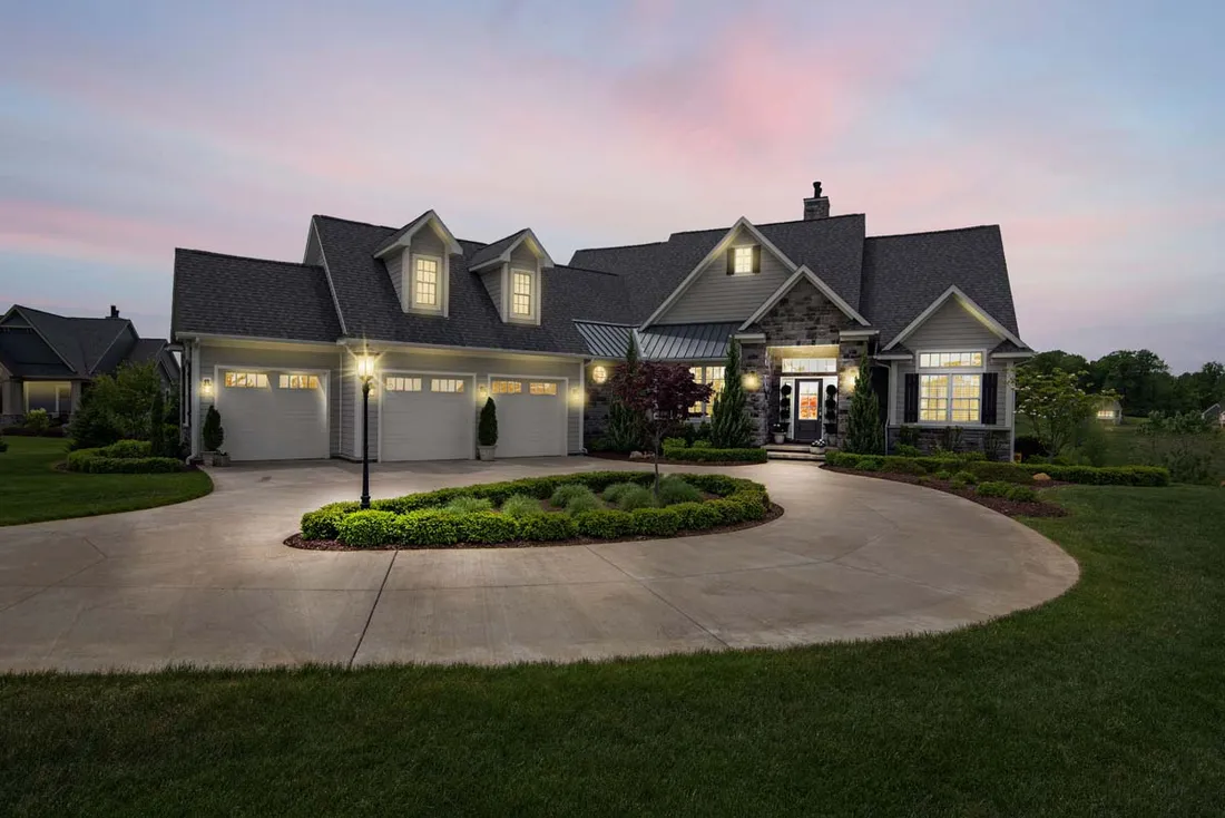 Modern home exterior in warm evening light