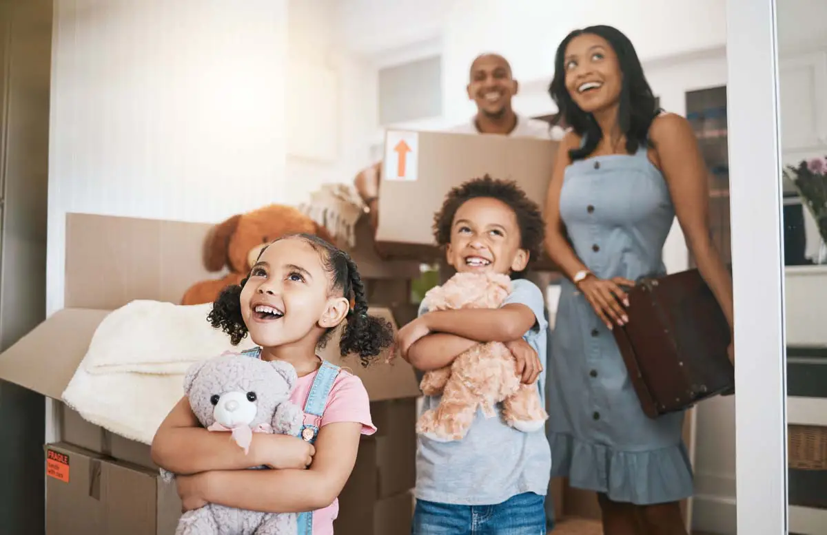 Kids with stuffed animals in their home
