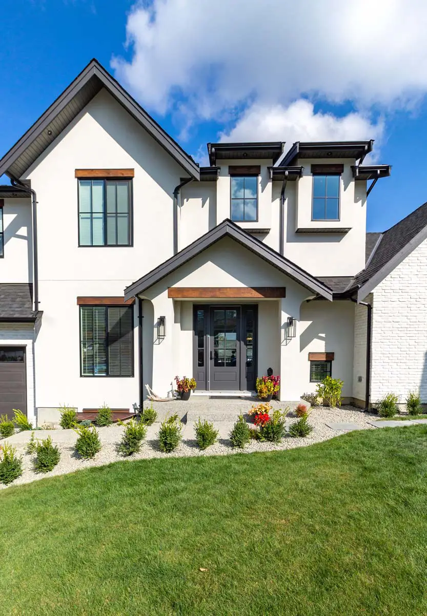 White home with wood trim